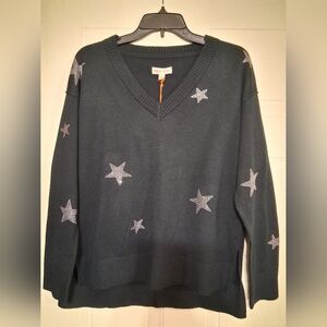 Olive Green Star V-Neck Sweater
